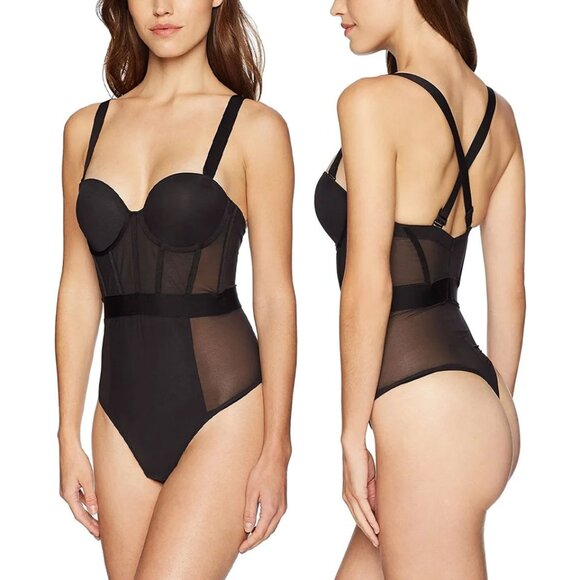 Dkny Other - DKNY Sheers Strapless Mesh-Panel Thong Bodysuit Black Size 34B